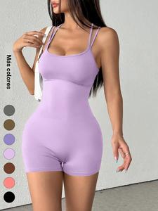 Mono de yoga para mujer con espalda descubierta, mono sin mangas sexy para verano, conjunto casual de pantalón corto entallado, ropa deportiva para uso diario