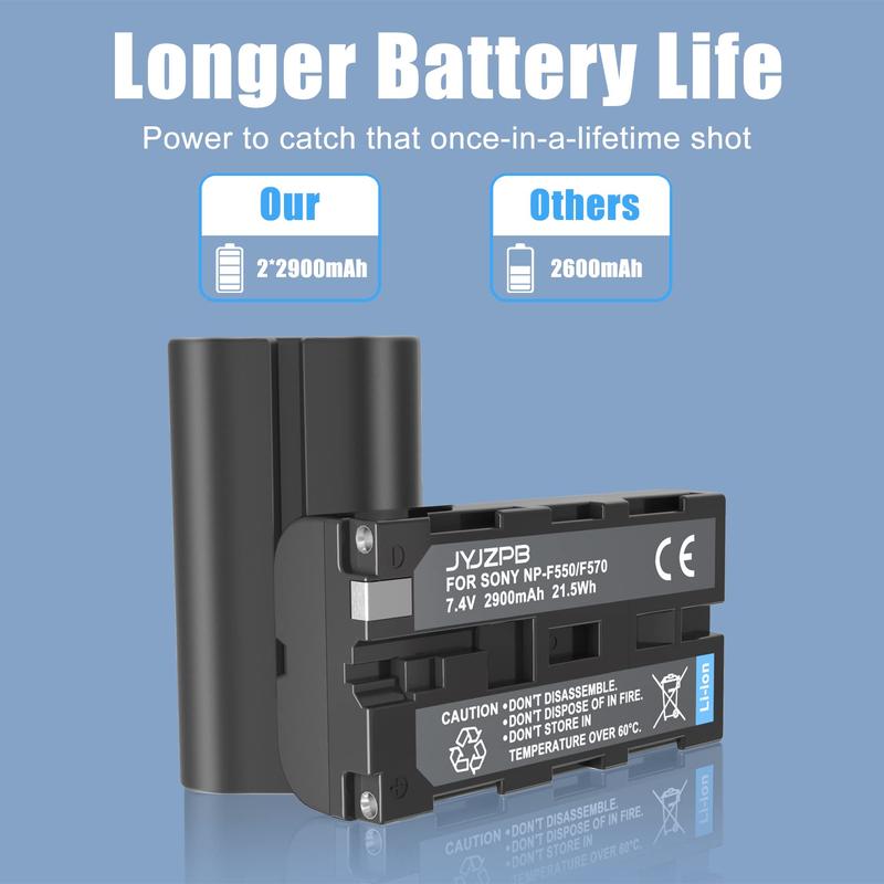 2x NP-F550 Battery and Charger Set Compatible with Sony NP-F970 NP-F750 NP-F770 NP-F960 NP-F550 NP-F530 NP-F570 CCD-SC55 TR516 TR716 TR818 TR910 TR917 Camera,Led Light,Monitor 2