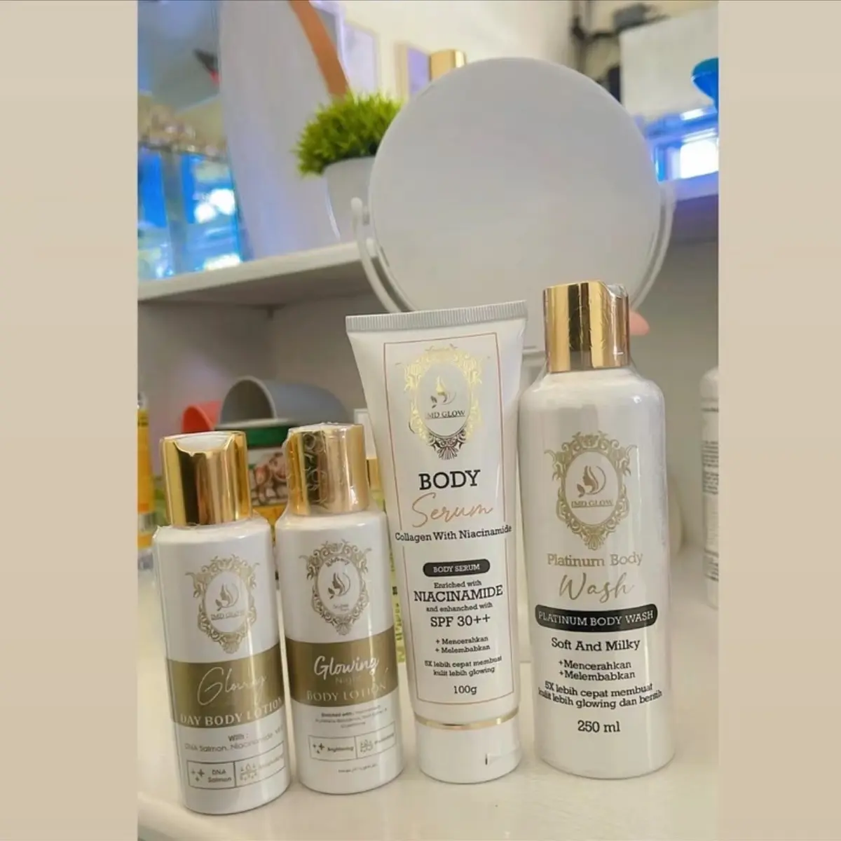 Hb super glowing siang malam & (sabun cair/body serum)