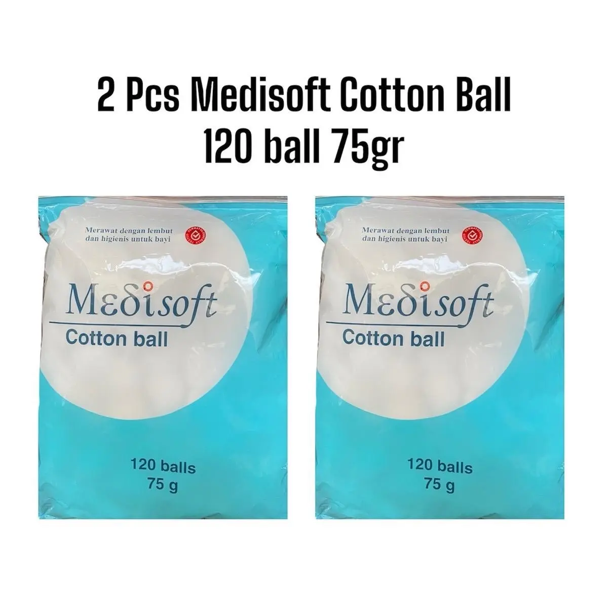 2 bungkus medisoft cotton ball 75gr 120ball Exp 2031 kapas bulat baru lahir higienis kemasan klip Bayi