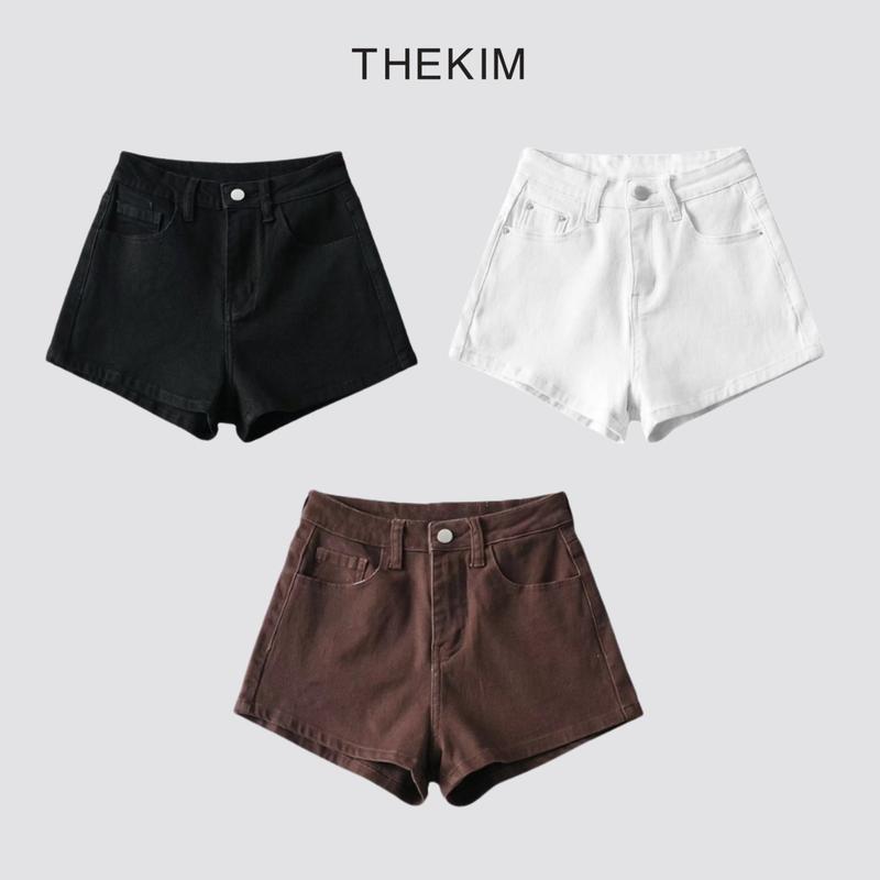 THEKIM Quần short kaki jean trơn quần đùi jean chất liệu mềm co giãn ôm dáng S346