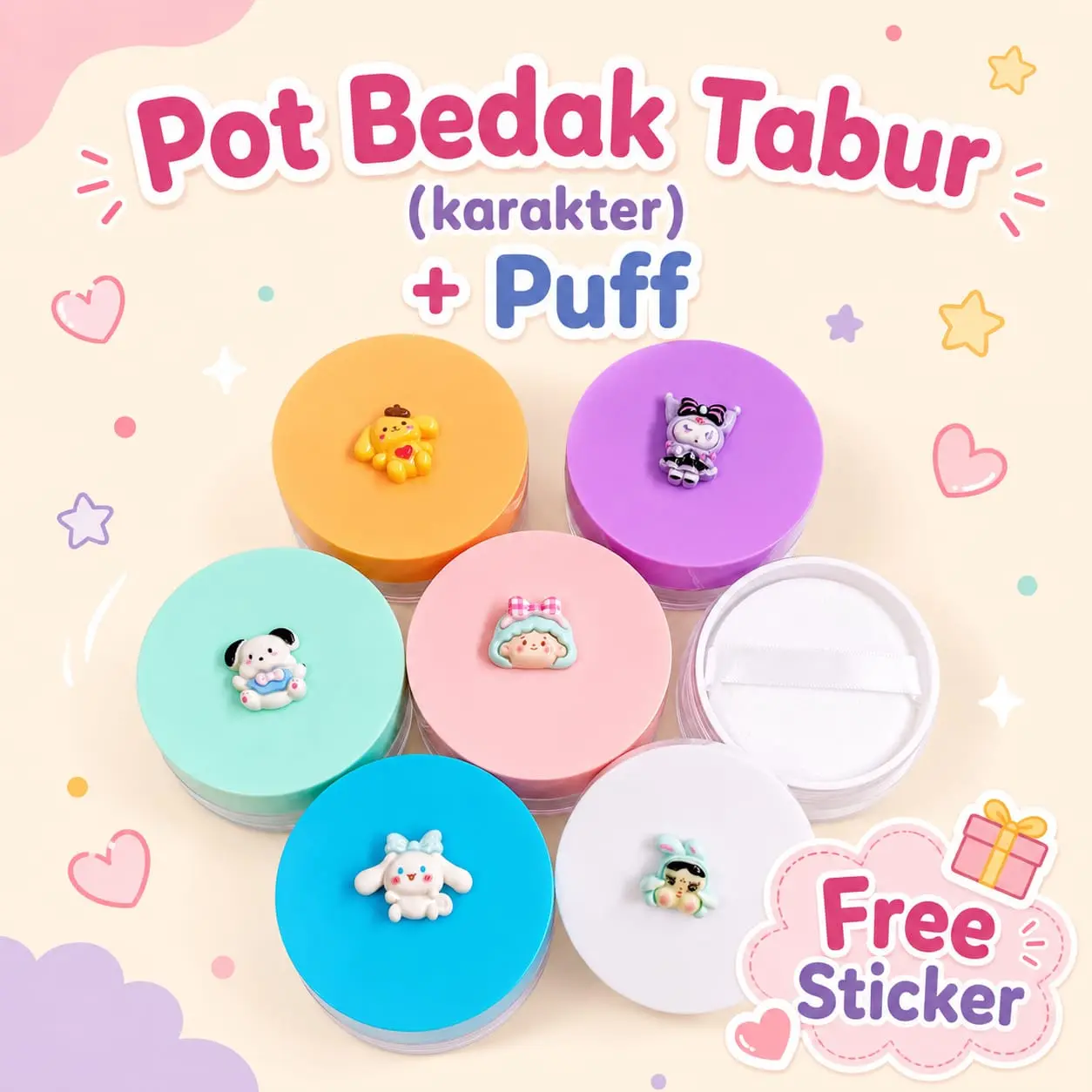 Pot Bedak Tabur Kosong 20gr sudah dengan Spon Powder