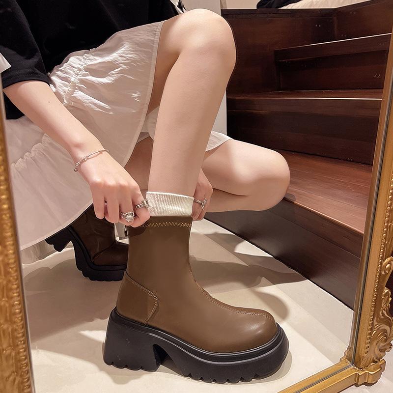 Product Introduction of Retro and versatile height increasing British style thick soled Martin boots for women 2025 new autumn short boots for small stature and slimming effect jelly  sandals wild  pair  clohve  platform  slide  sandals 8