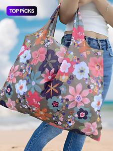 Bolsa tote con estampado floral, verano 2024 de gran capacidad y impresión completa, bolsa de compras para mujeres y hombres, casual, moderna, versátil y de alta calidad para el uso diario
