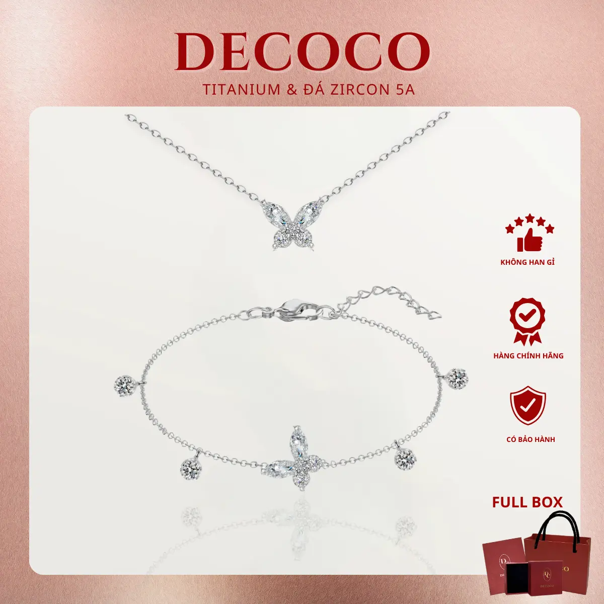 [HÀNG MỚI VỀ] KHÔNG ĐEN GỈ - Bộ phụ kiện vòng cổ, vòng tay JOLIE De Coco ( kèm Túi giấy + Hộp + Thiệp )