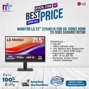 Monitor LG 22" 22U401A FHD VA 100Hz HDMI (D-SUB) (Pengganti 22MR410) Garansi Resmi
