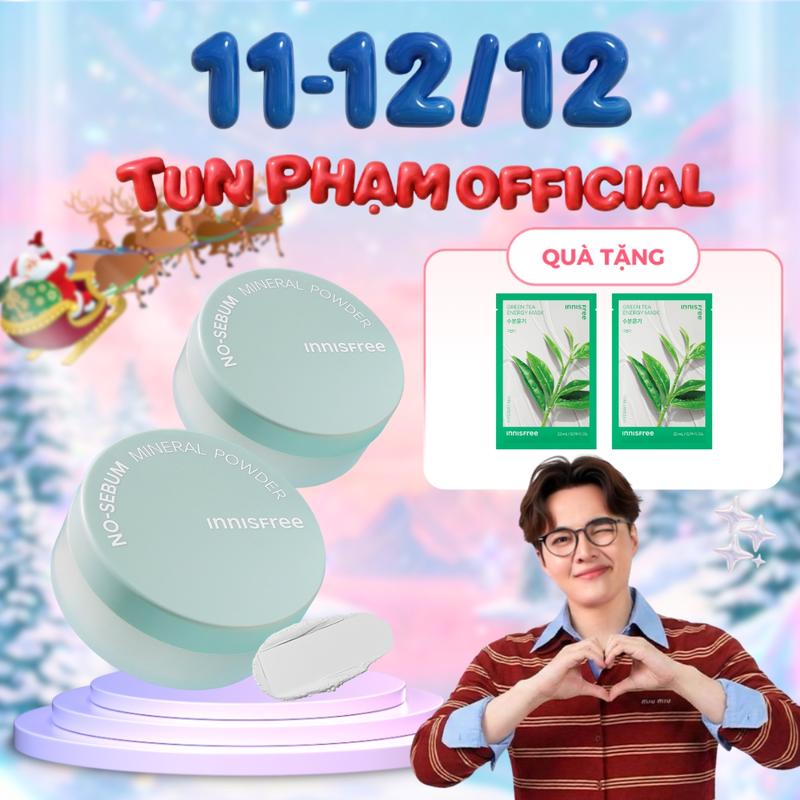   INNISFREE x TUN PHẠM  Bộ 2 Phấn phủ bột kiềm dầu mịn lì lâu trôi INNISFREE No Sebum Mineral Powder 5g 