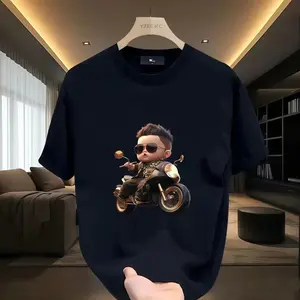 Kaos T - Shirt Trendy Unisex Katun Murni, Desain 3D Anak Imut Naik Motor, Pilihan Kualitas
