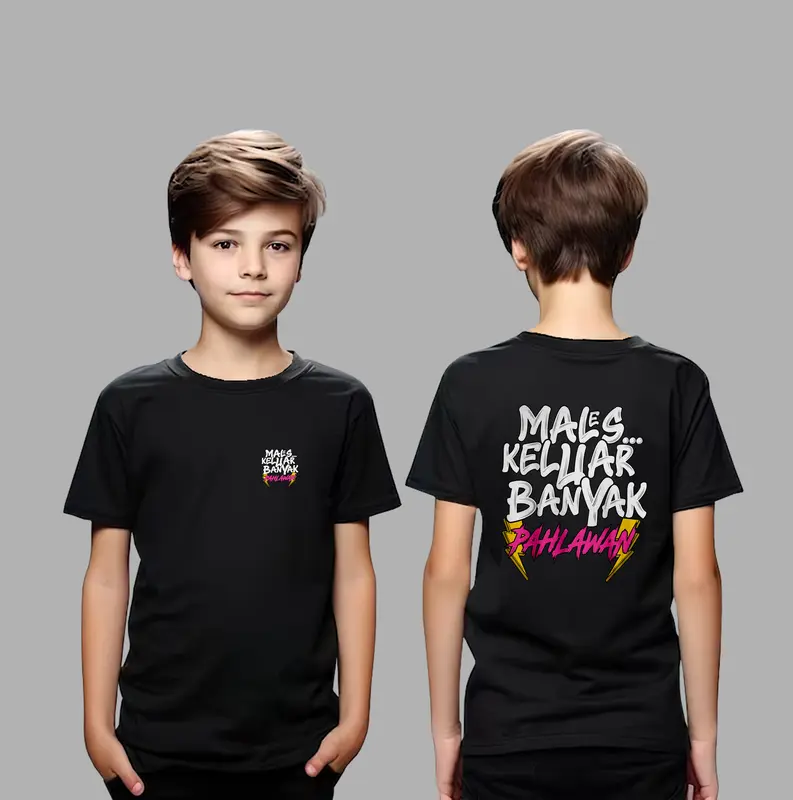 Kaos Anak Kata Kata MALES KELUAR Sablon Depan Belakang 0