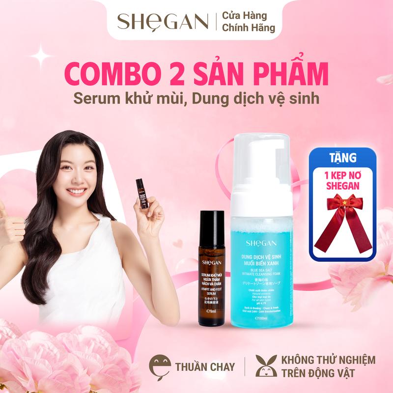 (TẶNG KẸP NƠ) Bộ Đôi Thơm Mát, Tự Tin SHeGAN - Dung Dịch Vệ Sinh Phụ Nữ, Serum Khử Mùi Ngừa Thâm Nách Và Chân, Lành Tính, Thoáng Mát, Dịu Nhẹ, Không Chứa Paraben, Phù Hợp Cho Mẹ Bầu Và Mẹ Sau Sinh