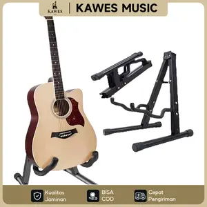 KAWES Gitar Dudukan Melipat Lantai Bingkai Logam Universal untuk Akustik Gitar Bass Listrik Klasik Banjo Ukulele Portabel Hitam