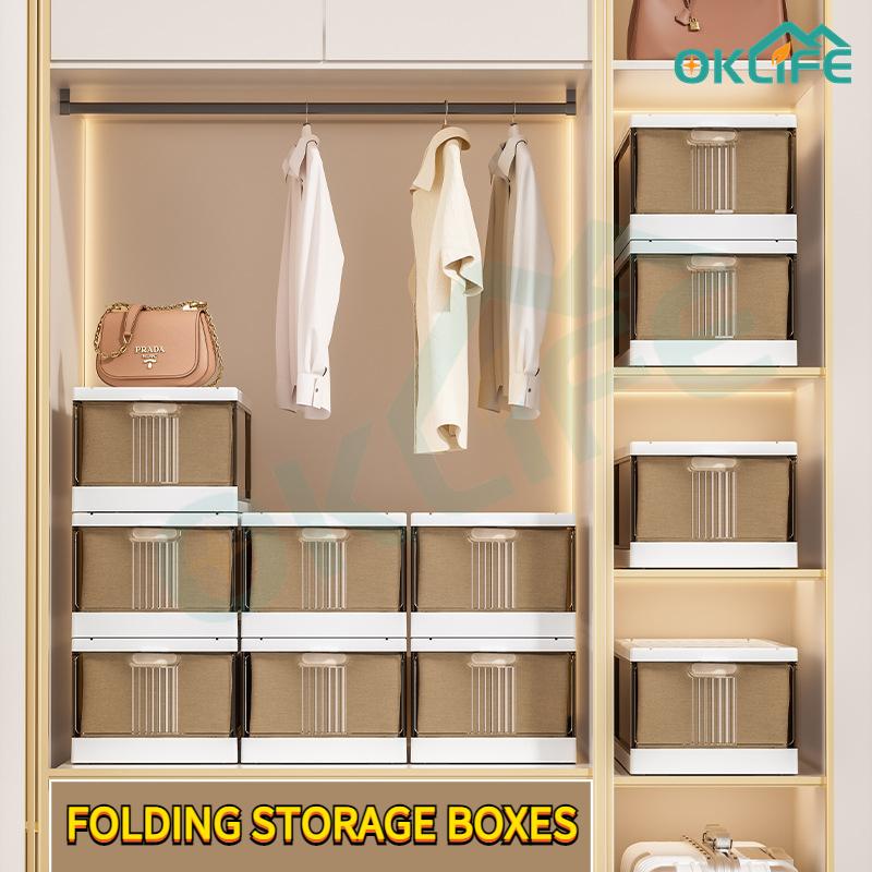 Product Introduction of [OKLIFE. SG]Foldable Clothes storage box/Stackable Plastic Storage Bins/with lid Wardrobe Clothes Organizer/Storage box 32