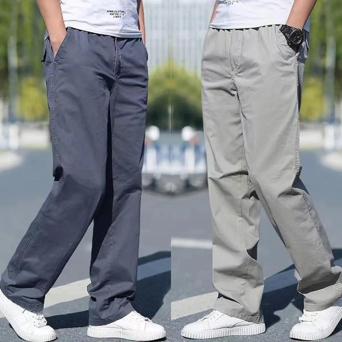 50-130KG Oversized Men Pocket Cargo Pants Thin Cotton Breathable Plus Size Trousers