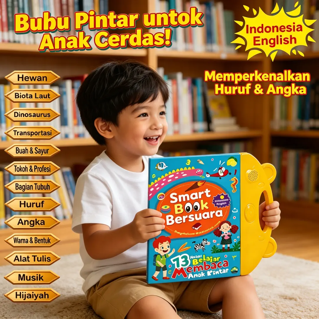Mainan Bisa Dioperasikan Sendiri Anak 3 Tahun Buku Audio Elektronik 3 In 1: Indonesia, Inggris, Mandarin. Smart Book Dirancang Untuk Jari Mungil, Belajar Membaca Tanpa Bantuan. Untuk Paud, Tk, Usia 3, 4, 5, 6 Tahun. 26 Topik: Abjad, Angka, Hewan Imut