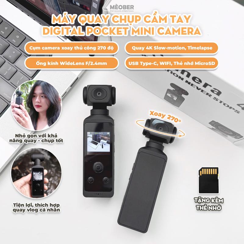 Tặng thẻ nhớ Máy Quay Chụp Cầm Tay Digital Pocket Mini Camera - quay vlog 4K video chụp ảnh 18MP tích hợp Wi-Fi by MèoBer