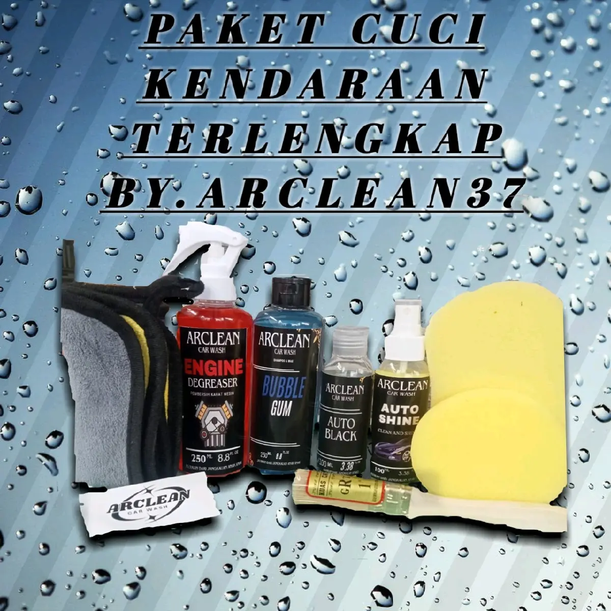 PAKET 4 BOTOL CUCI KENDARAA SUPER LENGKAP FULL BODY by ARCLEAN37 car wash  Kendaraan Pembersih Pengkilap Body sabun motor Microfiber