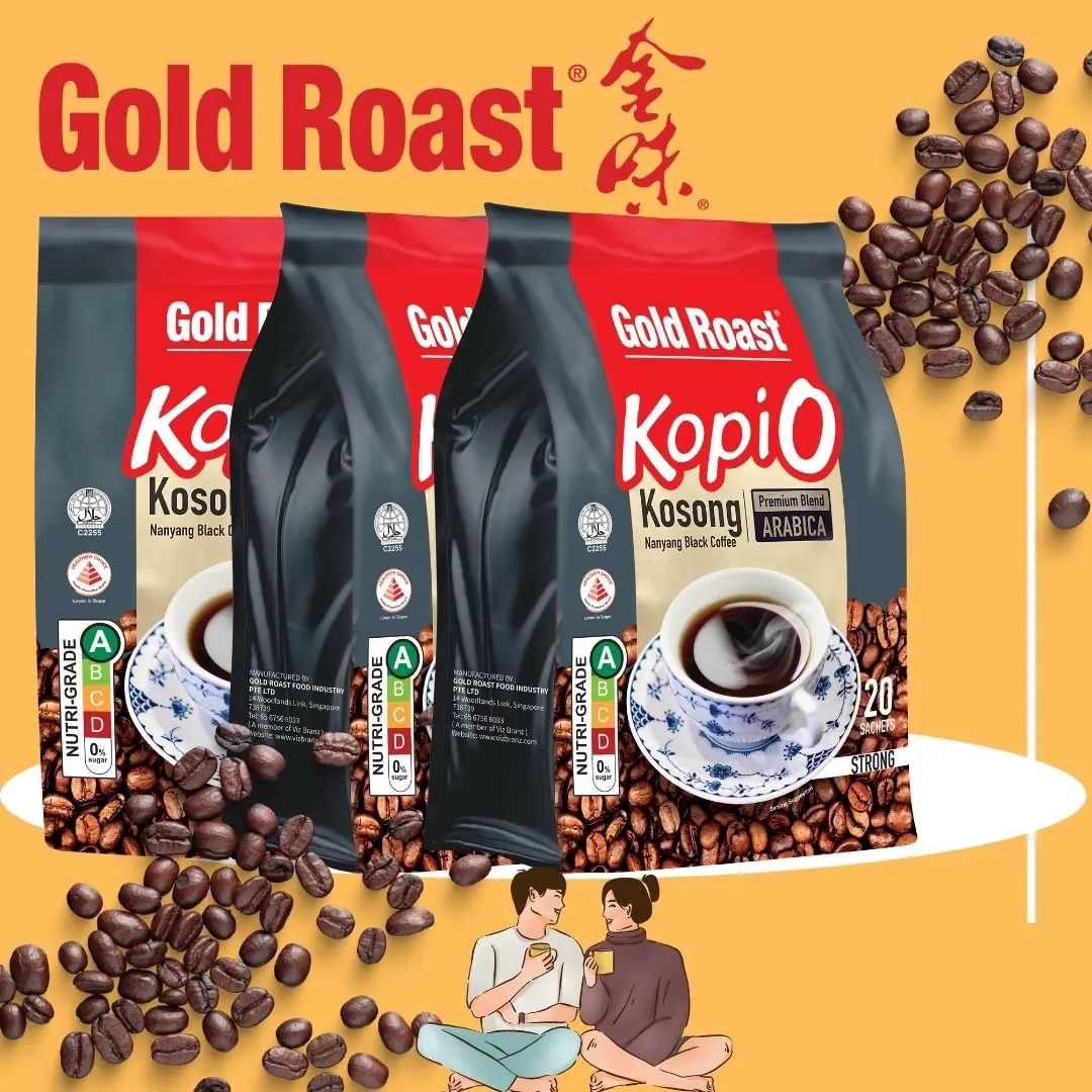 Gold Roast Kopi-O Ground Coffee Free of Sugar (Kosong) (9g x 20s) Made with Real Coffee Beans, Instant Powdered Coffee Beverage. Healthier Choice, Supports Ketogenic Diets, Energy Booster