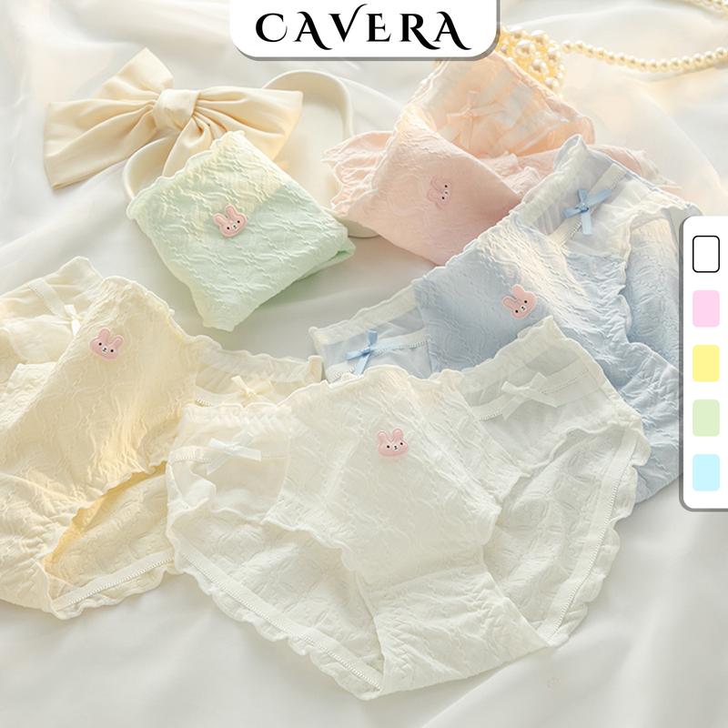 Set 5 Quần lót nữ cotton viền ren mềm mại thoải mái - Quần chip nữ đính nơ icon chú thỏ dễ thương CAVERA Women Thun Tua Rua L2861
