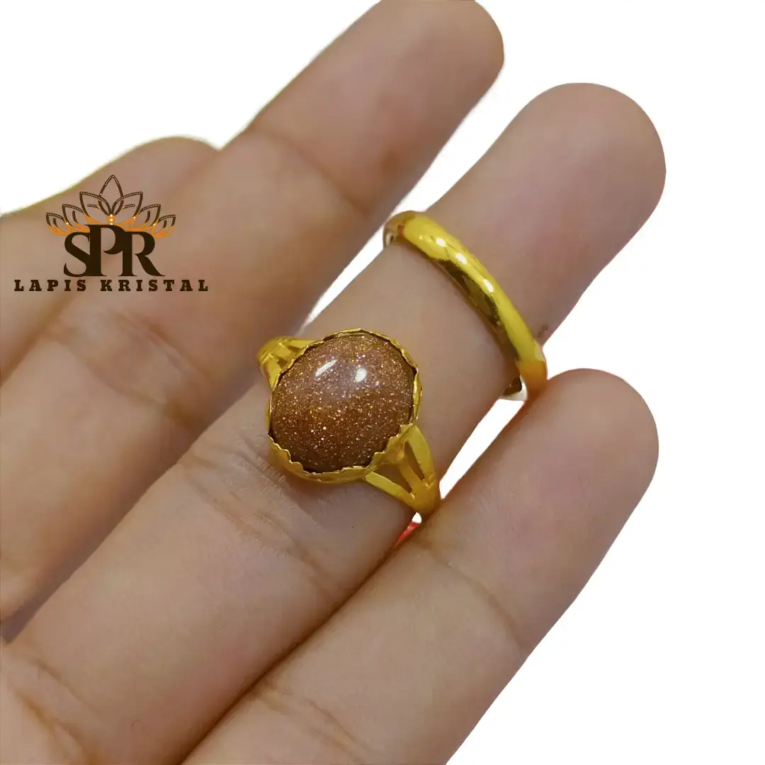 CINCIN R25 PERHIASAN EMAS 24K LAPIS KRISTAL, MATA BULAT COKLAT