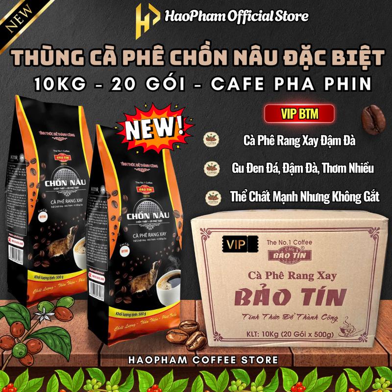 Combo Cà Phê 10Kg - 20 Túi Cafe Pha Phin Chồn Nâu Bảo Tín Đặc Biệt 10Kg - 20 Túi Cà Phê Rang Xay Gu Cafe Mạnh Sánh Béo Thơm Đậm Đà Hương Thơm Nồng Mạnh Cafe Nhiều
