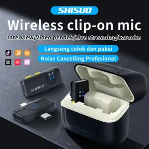 SHISUO A5 Mikrofon Nirkabel Bluetooth Hitam Putih Generasi Baru dengan AI Pengurangan Kebisingan Kompatibel iPhone Android Transmisi 2.4GHz Stabil 100 Meter Pengisian Daya 10 Jam