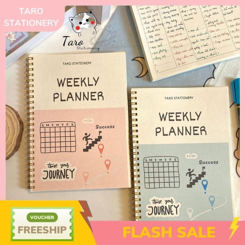 Sổ Weekly Planner lên kế hoạch hàng tuần, sổ tay lên kế hoạch A5 Taro Stationery vở không vở  giáo sổ  logh sotay ke lò xo sach  không còng klong doreart bìa kiếng sổ  tình giấy nháp buku catatan chép dày capybara ghi hồng tập campus