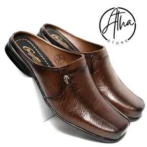 Sepatu Sandal Slop Bustong Kulit Pria Model Terbaru Sendal Kasual Coklat Hitam Selop - Shoes Karet Tahan Lama Nyaman Elegan untuk Acara Formal