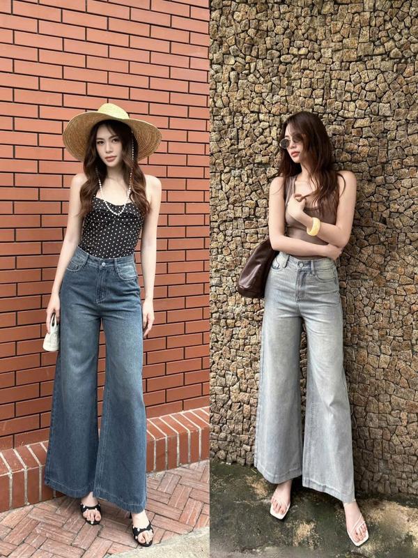 THE QUẠO - Quần Jean Nữ Lưng Cao Ống Rộng Loe 34CM Lai 3CM TAG VÀNG S0109_706