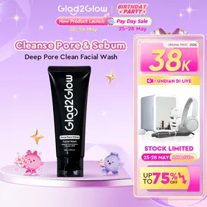Glad2Glow Deep Pore Clean Facial Wash Pembersih Wajah Charcoal Volcanic Soil BHA  Salicylic Acid Deep Cleansing Minyak Berlebih Kotoran Jerawat Blackhead Exfoliate Gentle Foam Non Drying Non Irritating Untuk Kulit Berminyak G2G Cleanser