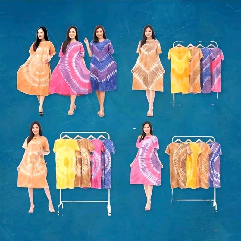 Paket Usaha 99ribu Dapat 5pcs Daster Kaos  Motif Abstrak Dewasa Jumbo Baju Dress Wanita Lengan Pendek Model Tali Depan Non Busui Panjang Bawah Lutut 5