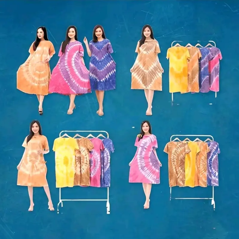 Paket Usaha 99ribu Dapat 5pcs Daster Kaos  Motif Abstrak Dewasa Jumbo Baju Dress Wanita Lengan Pendek Model Tali Depan Non Busui Panjang Bawah Lutut 4