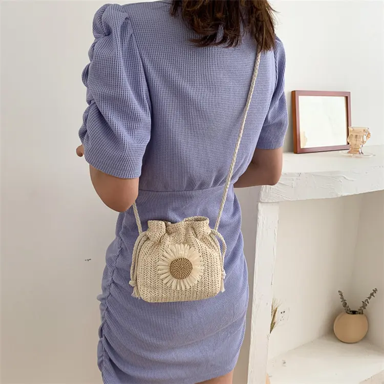 Tas Selempang Bucket Serut Bahan Anyaman Bunga Matahari/Tas Serut Bunga Matahari [READY Jakarta] Wanita 4