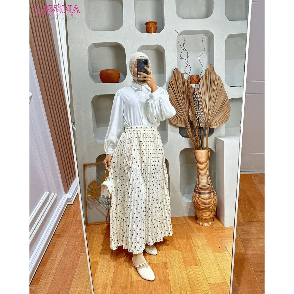 Lavina VBRM22 | Helen Skirt Rok Plisket Bunga Wanita Maxi Korean Style Bahan Hyget Premium