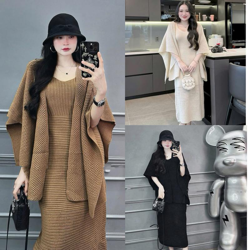  SBL3 Sét Bộ Len Đầm 2 Dây Kèm Choàng Hàng QC Bầu Bí Bon Chen Được Bigsize Kim Ngân 