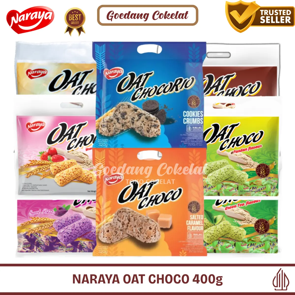 Naraya Oat Choco Chocolate Original Cokelat Coklat Pandan Green Tea Strawberry Sweet Potato 1 Pack = 400 gram