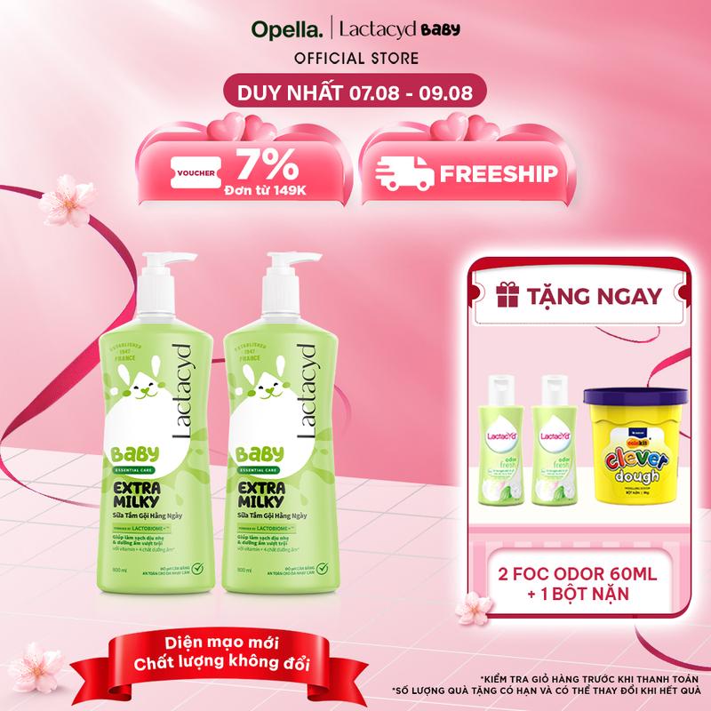Bộ 2 Chai Sữa Tắm Gội Trẻ Em Lactacyd Baby Extra Milky Làm Sạch Dịu Nhẹ và Dưỡng Ẩm Vượt Trội Size Jumbo 800ml Cho Bé