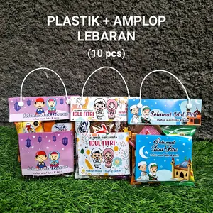 10 Pcs Plastik Snack Lebaran + 10 Pcs Amplop Lebaran Ukuran Kecil Medium, Satu Paket Harga 13.500 Hadiah Angpao Hari Raya Idul Fitri