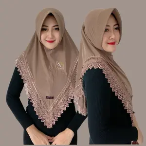 Indah Store - Hijab Instan Bergo Pet Jersey Double Renda Senada Wilona Mewah Cantik Lembut Nyaman Tebal