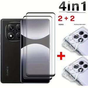 4pcs [2+2] 2pcs Protector de pantalla curvo +2pcs Película para lente de vidrio para Redmi Note 14 Pro 4G 5G Vidrio para Xiaomi POCO X7 Redmi Note 14 Pro+ 5G Protector de pantalla curvo de vidrio templado Redmi Note14 Pro 13 Pro+ 13 Pro Plus 5G