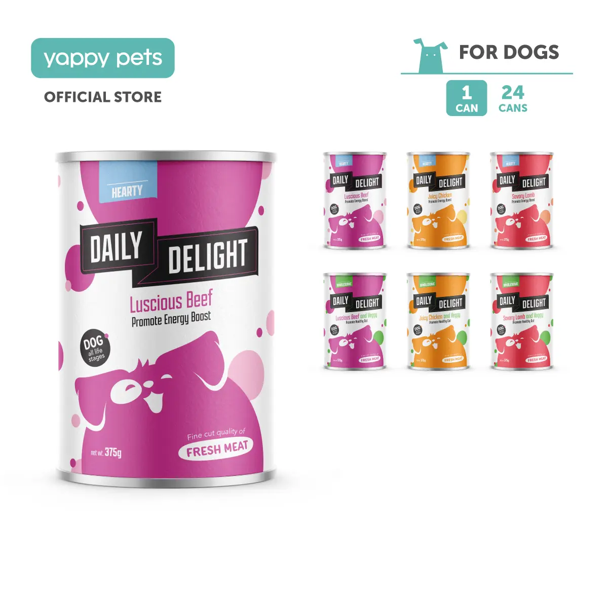 Daily Delight Hearty Wholesome Wet Dog Food 375g | Meat And Veggie Mash, Fresh Dog Food, Woof Chicken Lamb Beef