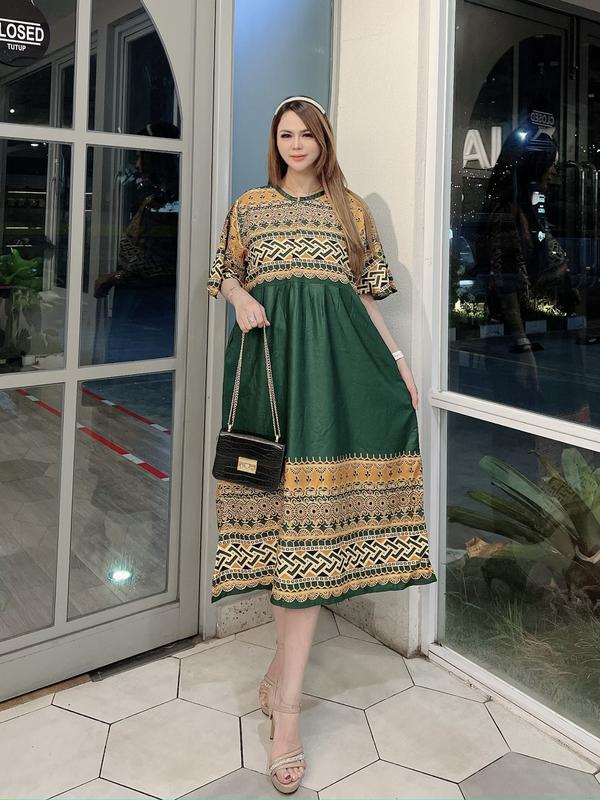 Dress Wanita dengan Kain Rayon Lembut dan Nyaman untuk Motif Songket Gelombang Cantik Casual Daster Panjang 5