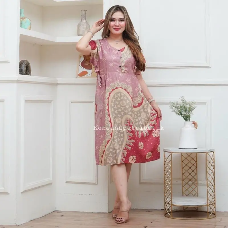 paket 3 pcs daster centini jumbo ld 120  pb 115 busui kancing 3 Dress Wanita Pendek [mecca dress]