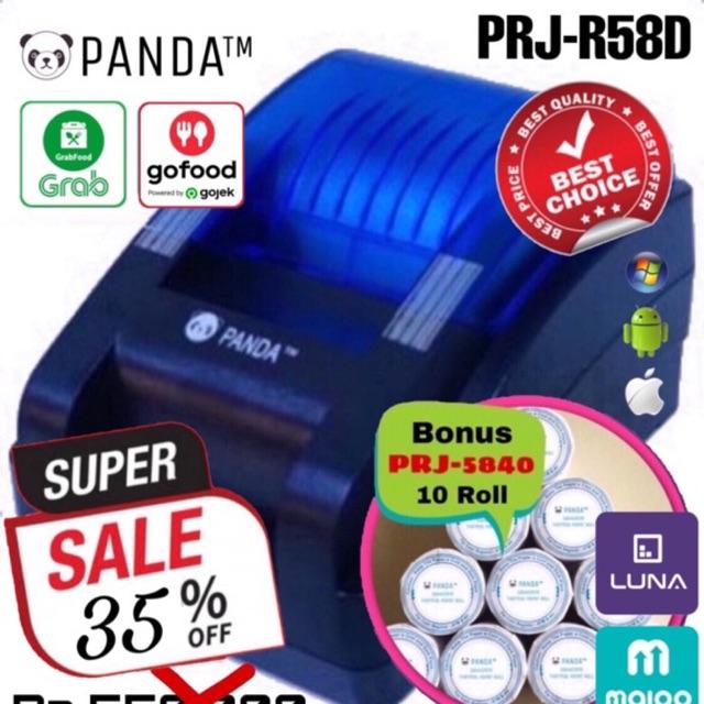 Printer Thermal Panda PRJ-R58D ( USB + Bluetooth ) + Kertas Thermal 58x40 10 Roll