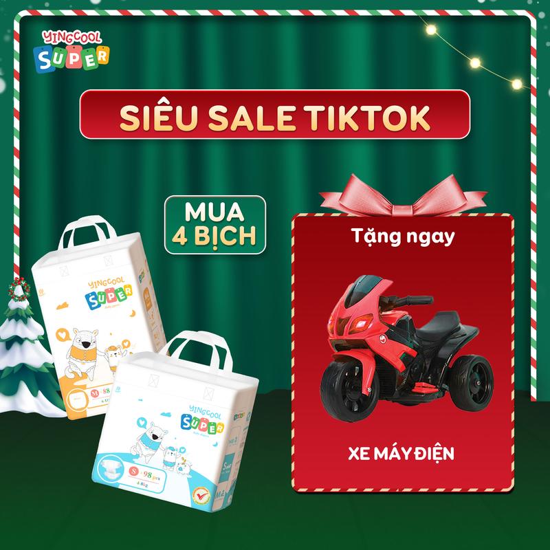    Tặng Xe Máy Điện - Combo 4b   Bỉm YINGCOOL SUPER Size S104 MD92 MQ88 L80 XL76 XXL72 XXXL72 