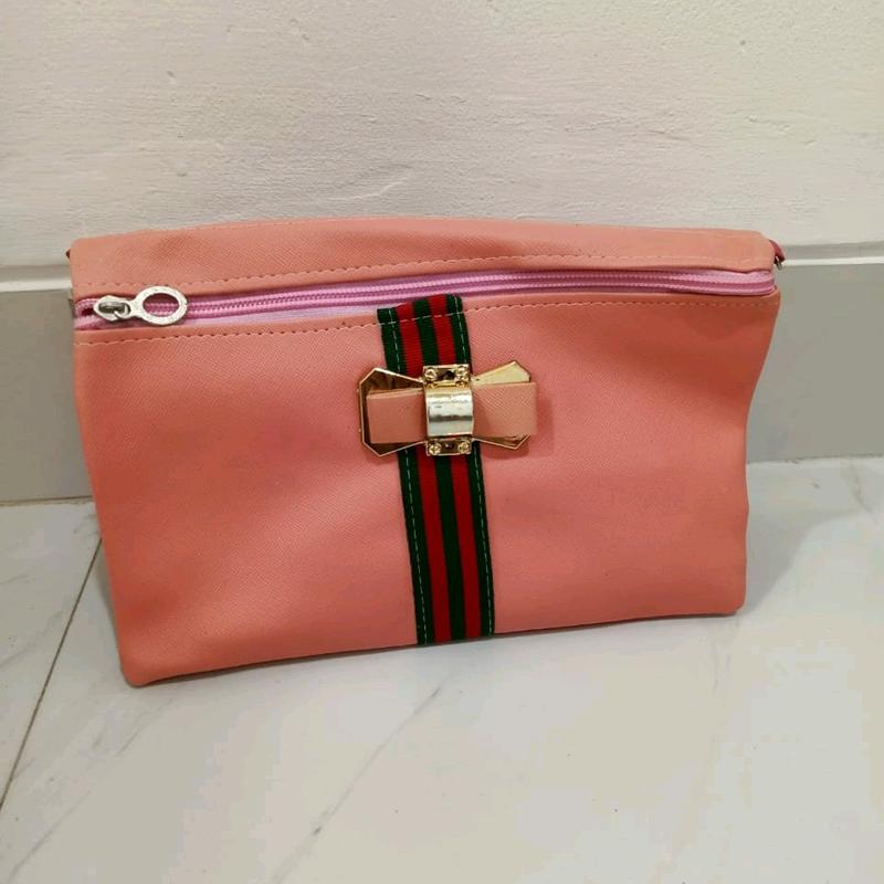 Tas Kosmetik Wanita Pouch Bag Multifungsi Tas Pita Elegan Tas Dompet   Pink Kulit Belanja Wanita 6