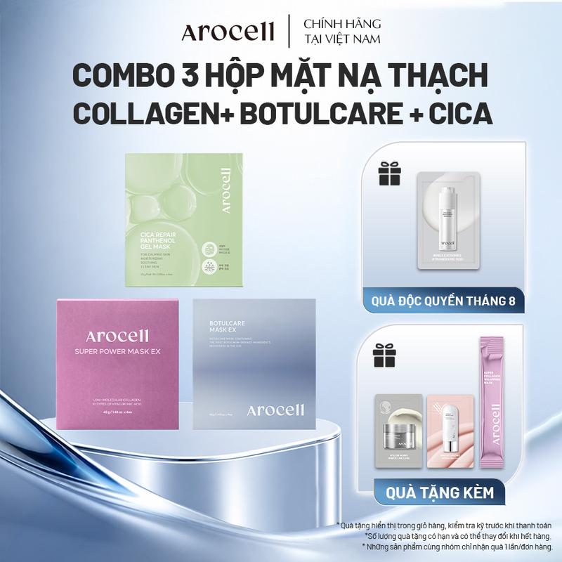 Combo 3 Hộp Mặt Nạ Thạch Arocell Collagen Botulcare Cica Cấp Ẩm Làm Dịu Phục Hồi | Hộp 4 Miếng