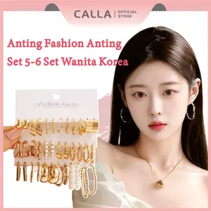Calla Set Anting Wanita Korea 5-6 pcs/56Pcs Anting Logam Retro Aksesori Fashion Baru Earrings Hitam