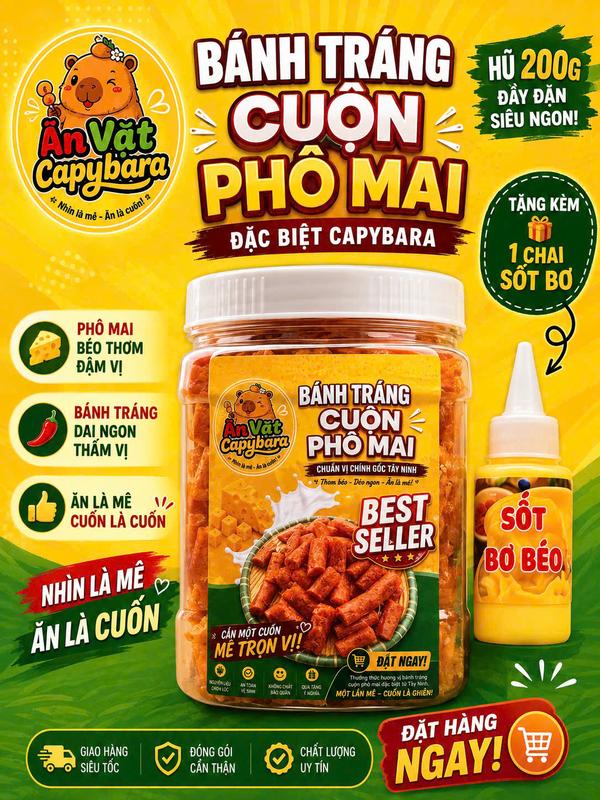 HỦ 200G BÁNH TRÁNG CUỘN THẬP CẨM ĐẶC BIỆT CAPYBARA-TẶNG 1 CHAI SỐT BƠ
