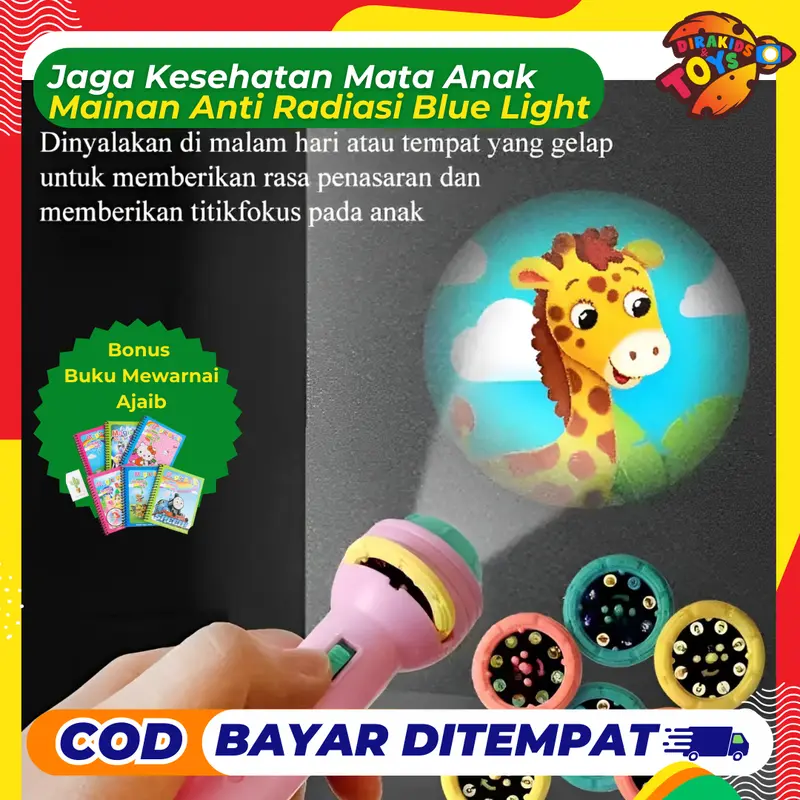 Mainan Senter Proyektor Bonus Magic Book Anak Lampu 5