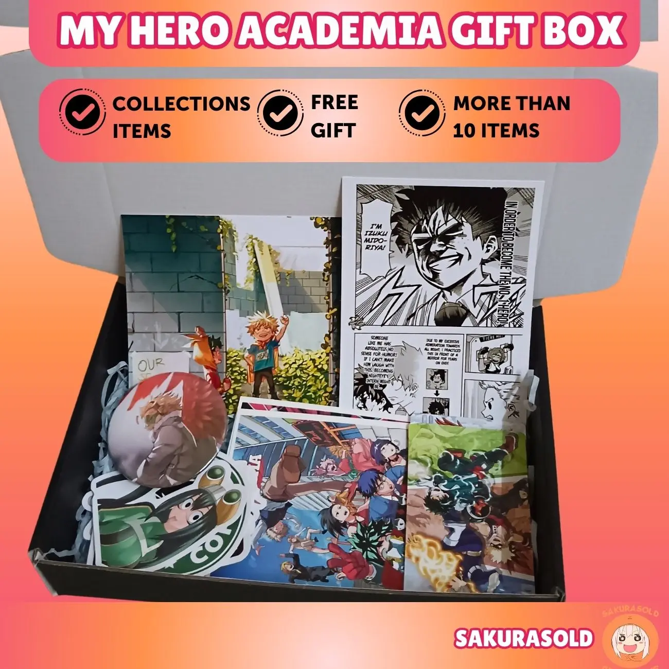 My Hero Academia Gift Box My Hero Pin Badge Hero Academia Sticker Midoriya Bakugo All Might Shoto Lomo Card